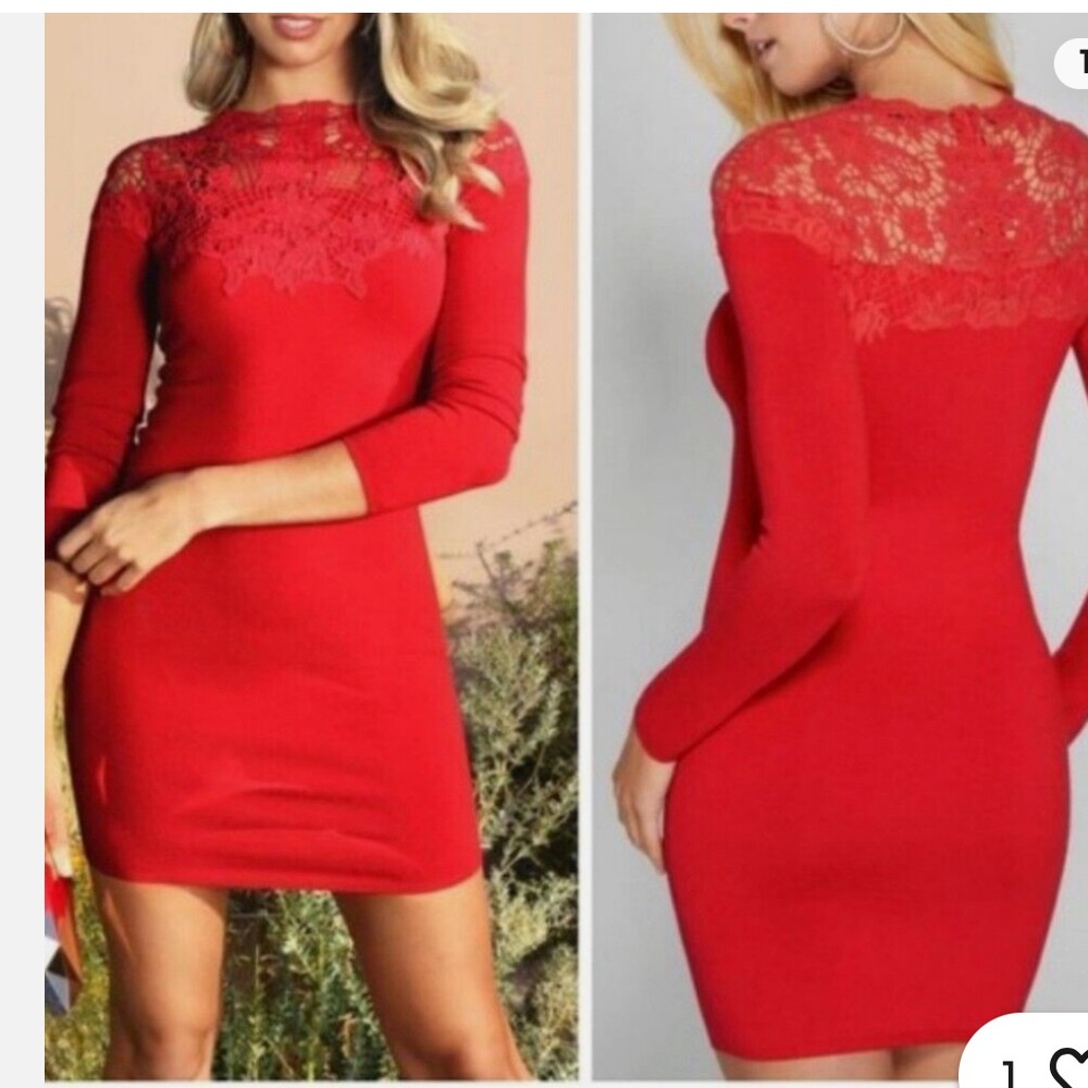 Marciano Red Sweater Dress with Lace Inserts - Size S